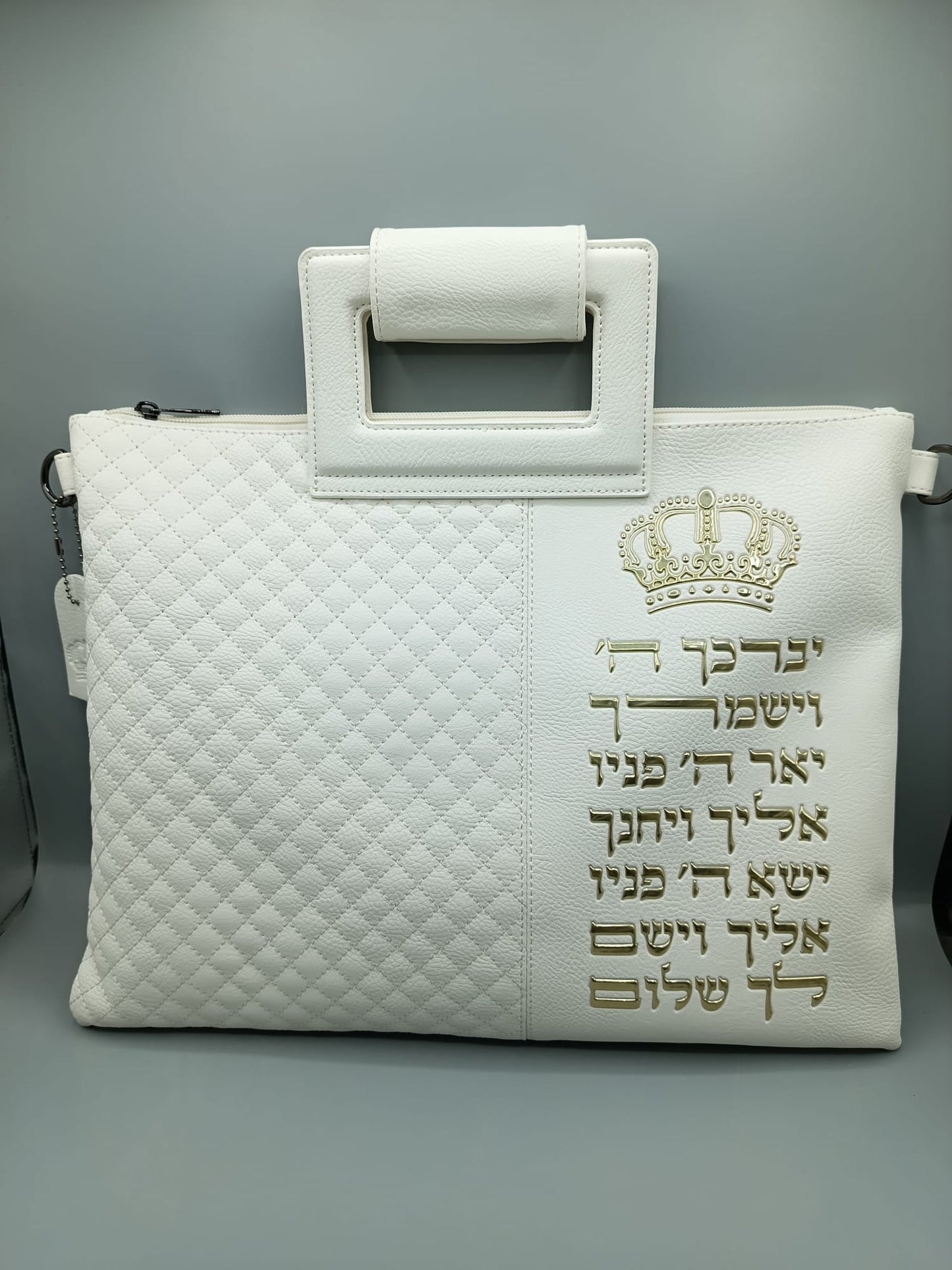 תיק טלית ותפילין - דמוי עור PU עם רצועה לנשיאה / צבע לבן