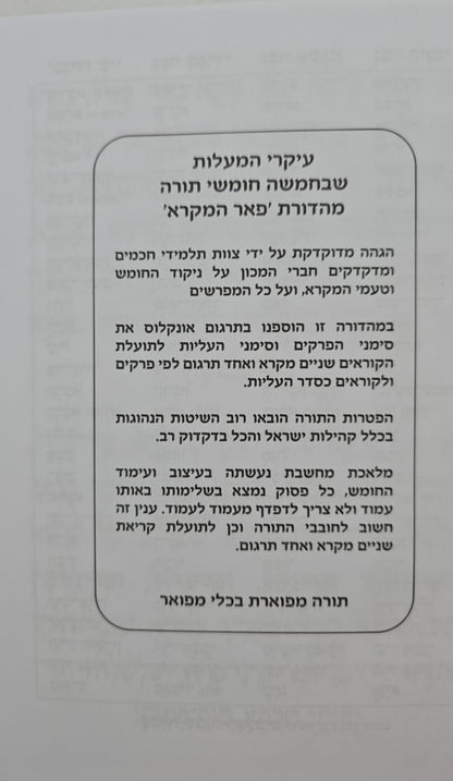 חמשה חומשי תורה סט ה' כרכים - פורמט גדול / פאר המקרא