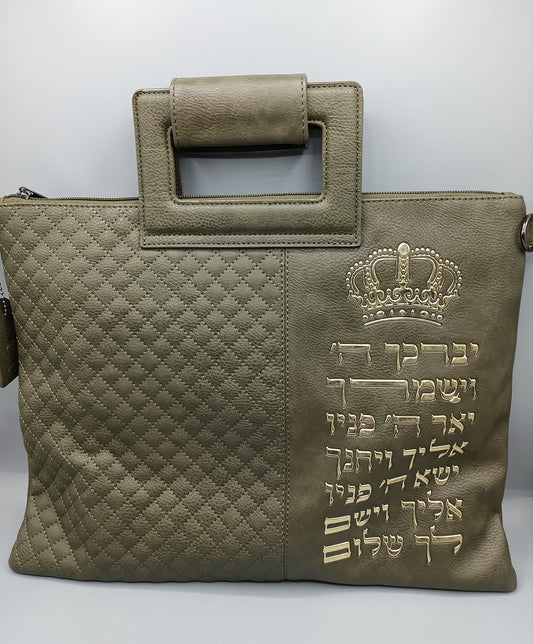 תיק טלית ותפילין - דמוי עור PU עם רצועה לנשיאה / צבע חום-אפור