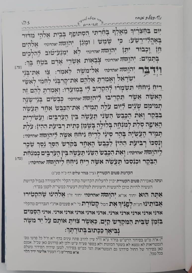 גנזי חיים - סידור הרש"ש מנחה וערבית של חול / פורמט גדול