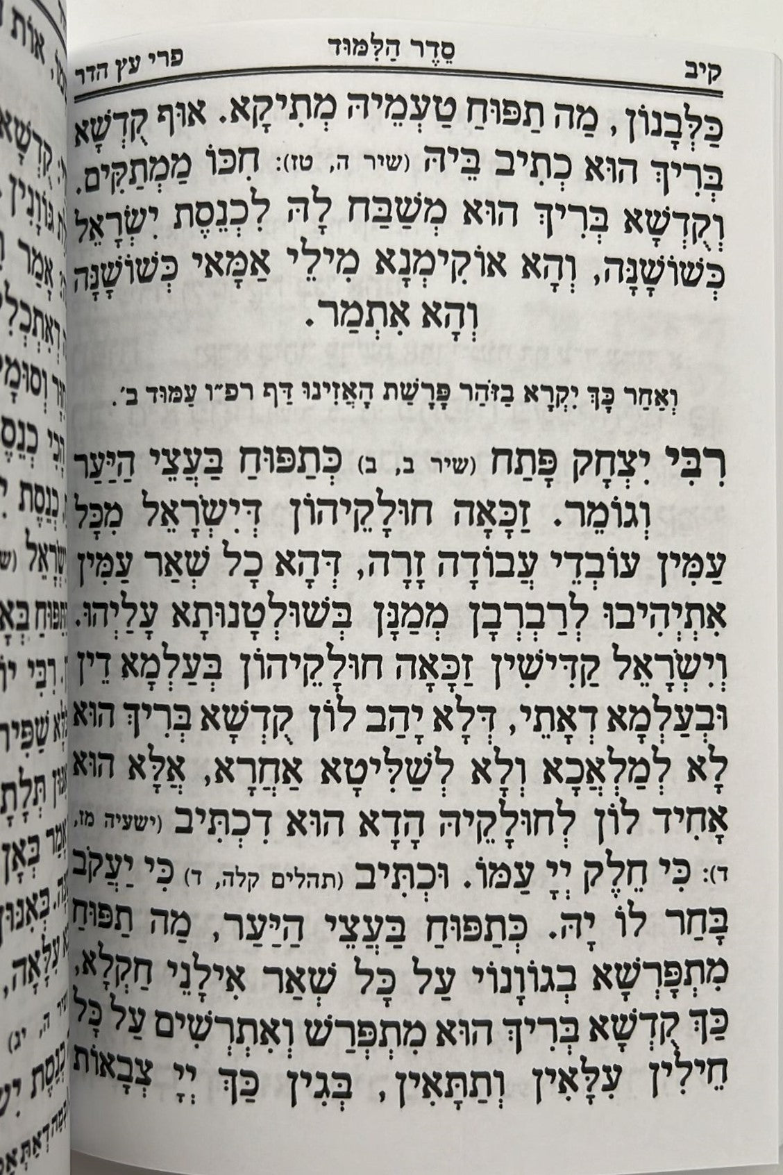 פרי עץ הדר - סדר הלימוד לטו' בשבט