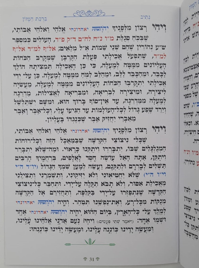 נתיבות שלום - ברכת המזון עם כונות האכילה