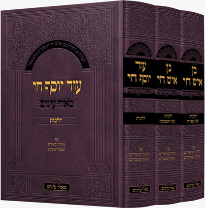 בן איש חי הלכות - עוד יוסף חי הלכות - מאיר עיניים סט ג' כרכים / עם מקורות וביאורים ושיטות הפוסקים