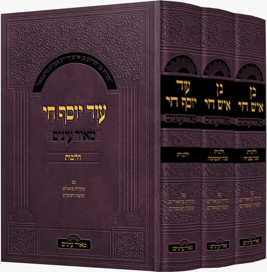 בן איש חי הלכות - עוד יוסף חי הלכות - מאיר עיניים סט ג' כרכים / עם מקורות וביאורים ושיטות הפוסקים