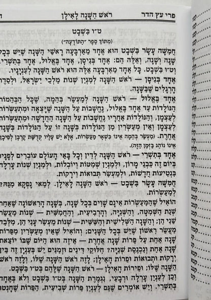 פרי עץ הדר - סדר הלימוד לטו' בשבט