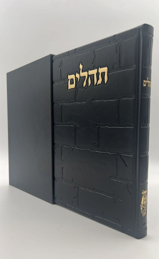 תהילים בינת הלב - דמוי עור צבע שחור דגם כותל / פורמט ענק