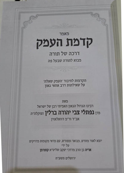 קדמת העמק - מבוא לתורה שבעל פה להנצי"ב מוולוז'ין