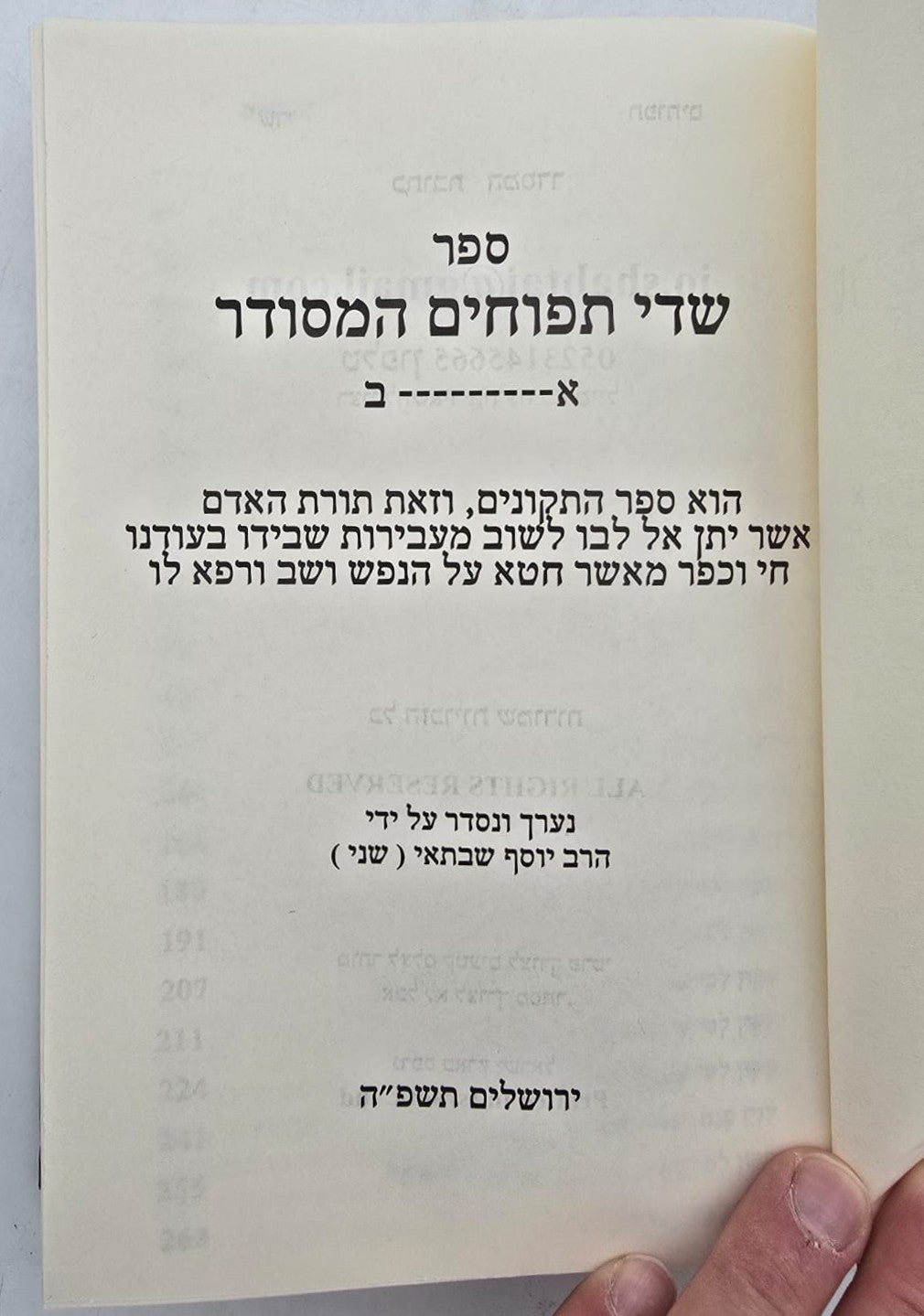 שדי תפוחים המסודר א-ב / תיקונים ותפילות