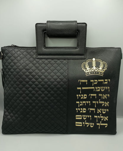 תיק טלית ותפילין - דמוי עור PU עם רצועה לנשיאה / צבע שחור